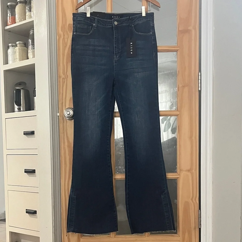 NWT Risen Dark Blue mid rise Flare Jeans Sz 32